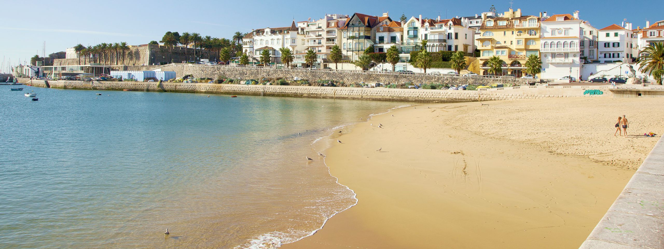 Cascais' Citadel on the left viewed from Ribeira Beach, Portugal