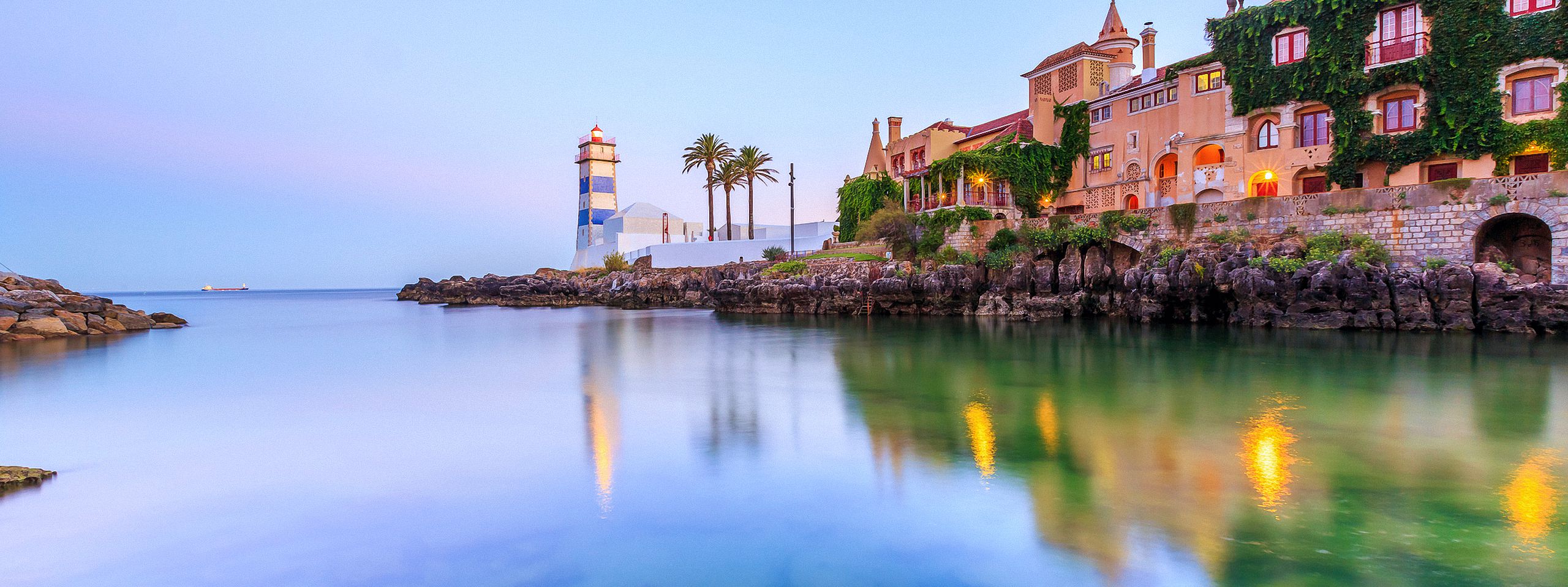 The calm waters of Santa Marta Beach in Cascais, Portugal